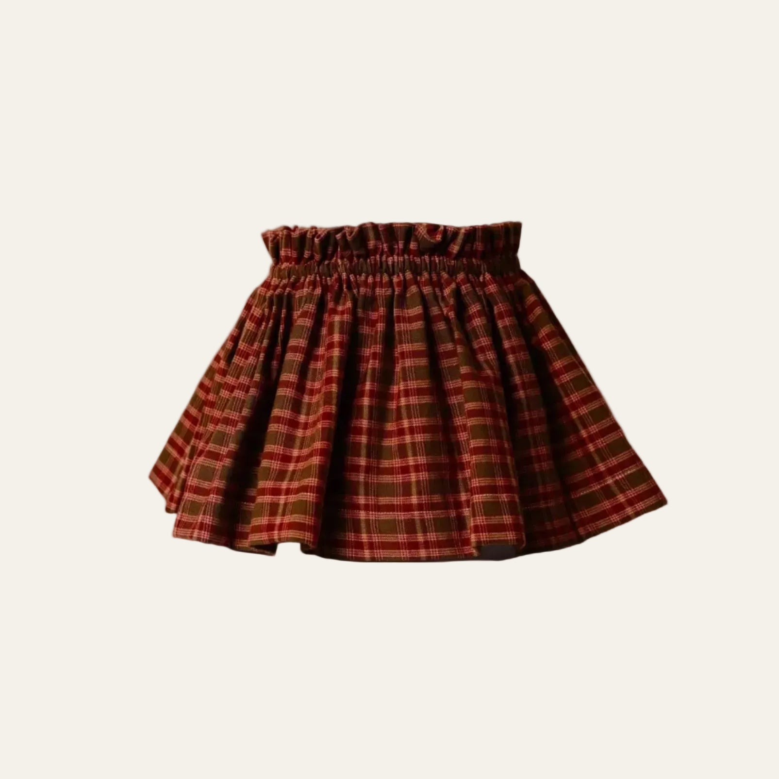 Red Plaid lampshade on a beige background